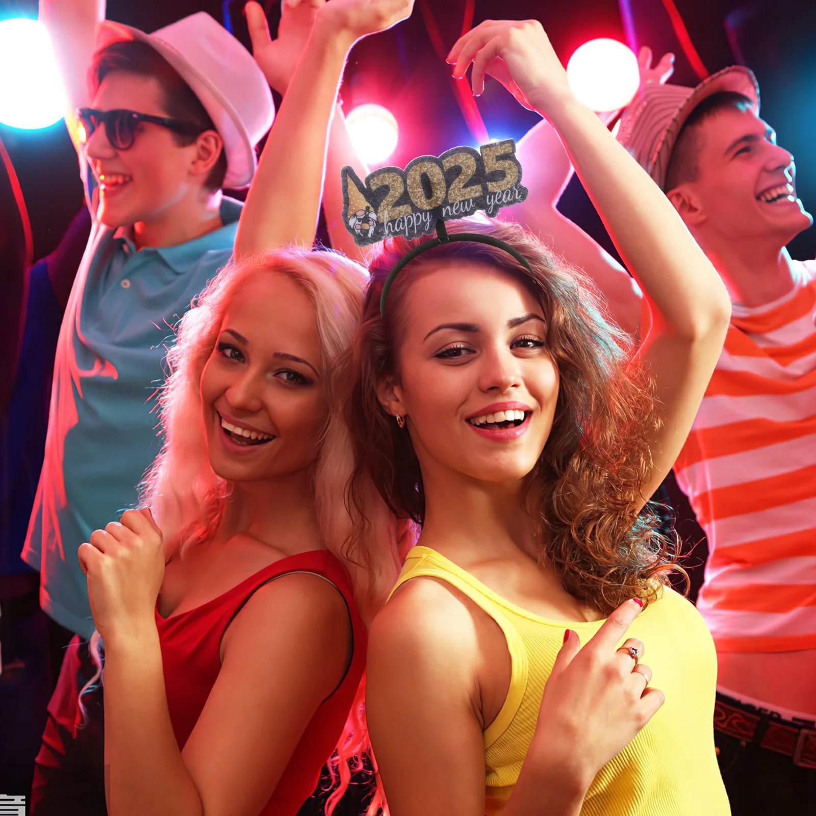 

Happy New Year Hair Hoop 2025 Gnome Design New Years Eve Party Photo Props Headband for Women Girls Kids 2025 Christmas Headband