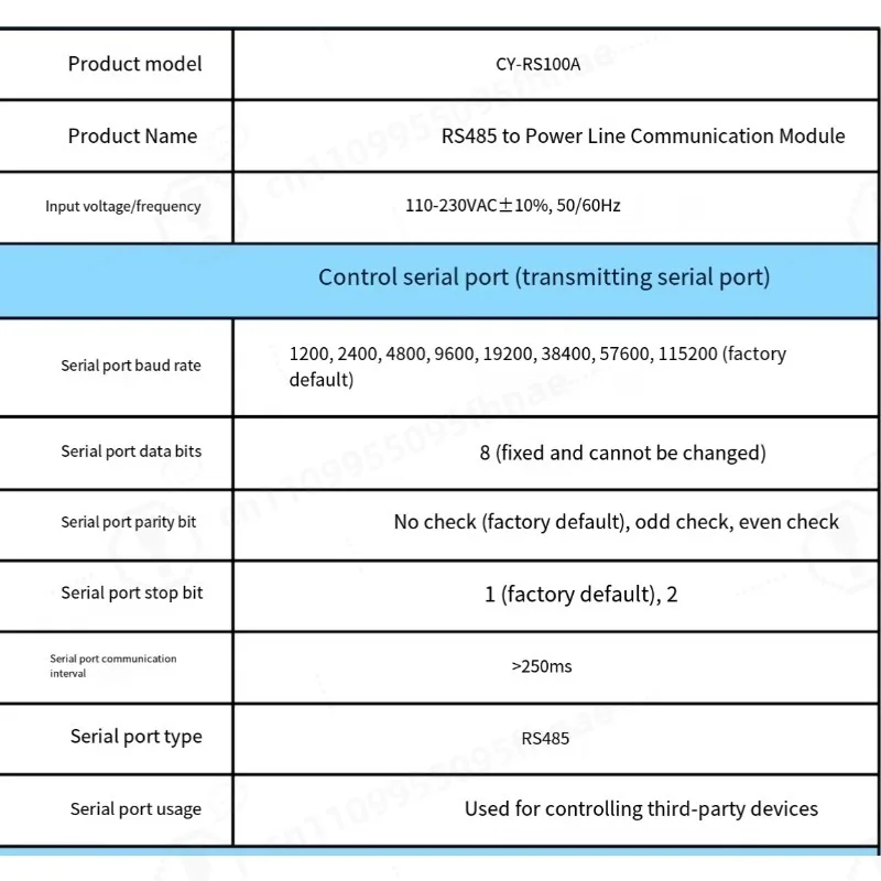 Power Line Carrier To RS485 Communication Transparent Transmission Interface Module