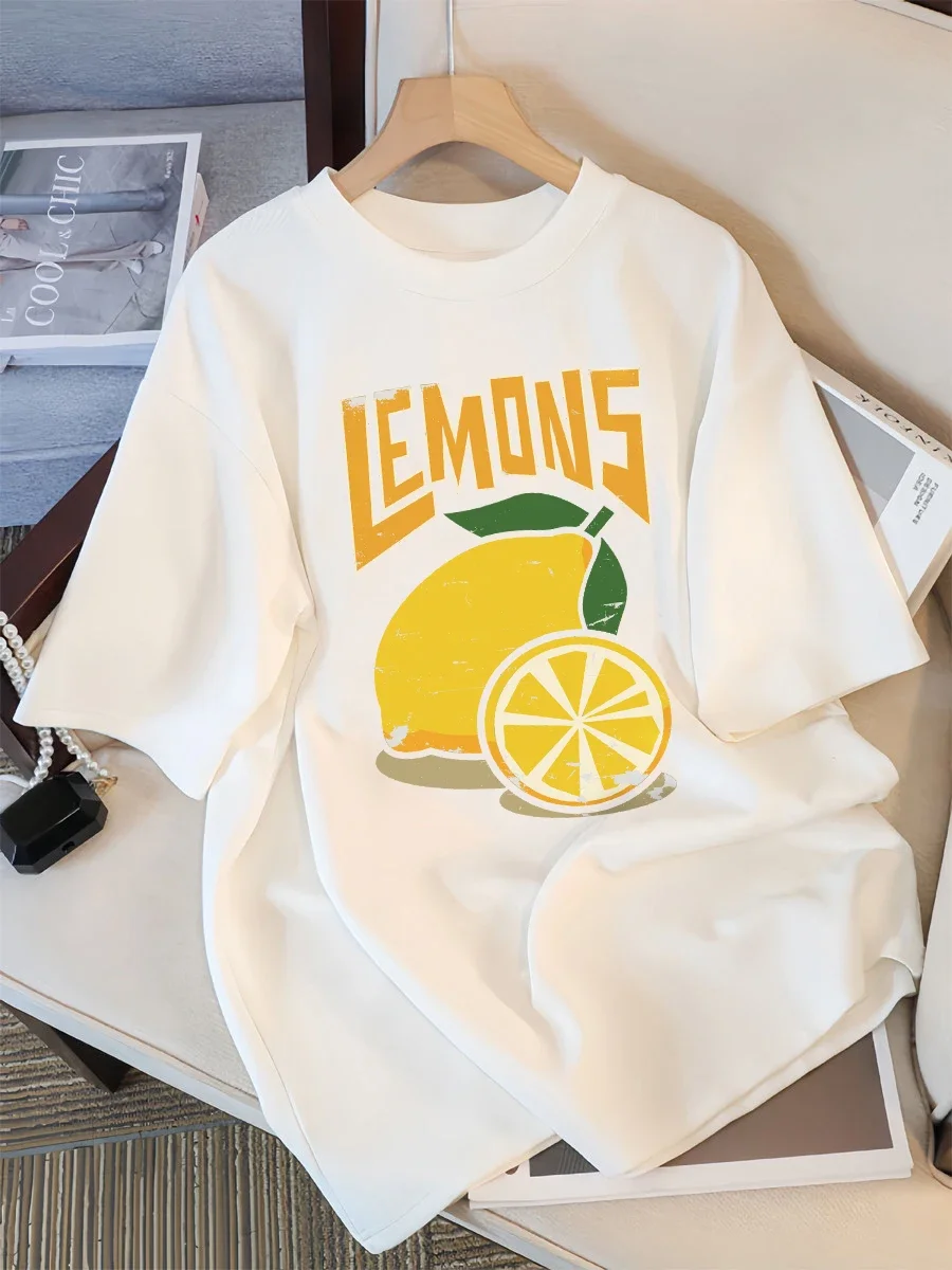 

Fresh Lemon Fruit Prints Women Tee Shirt Casual Oversized T-Shirts Breathable Cotton Short Sleeve Comfortable O-Neck Tops