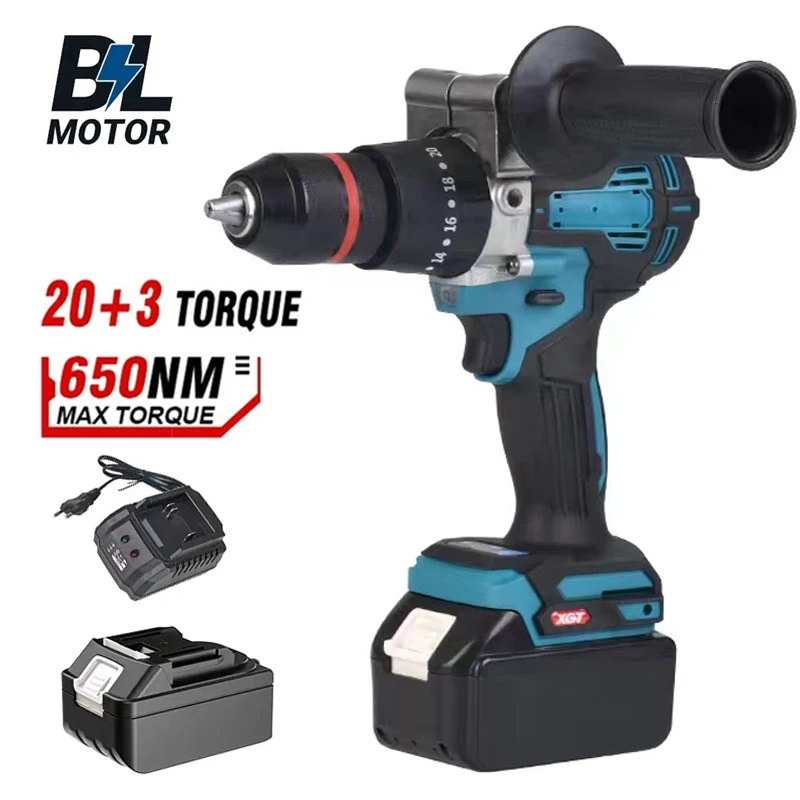 13MM 650NM Brushless Electric Drill Cordless Screwdriver Impact Drill Li-Ion Batteries Power Tool For Makita 18v Battery