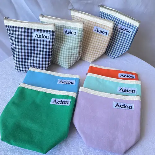 여성용 패션 캔버스 메이크업 가방, 화장품 가방, 메이크업 파우치, 격자 무늬 메이크업 가방, 립스틱 아이섀도우 아이라이너 케이스, 동전 지갑 