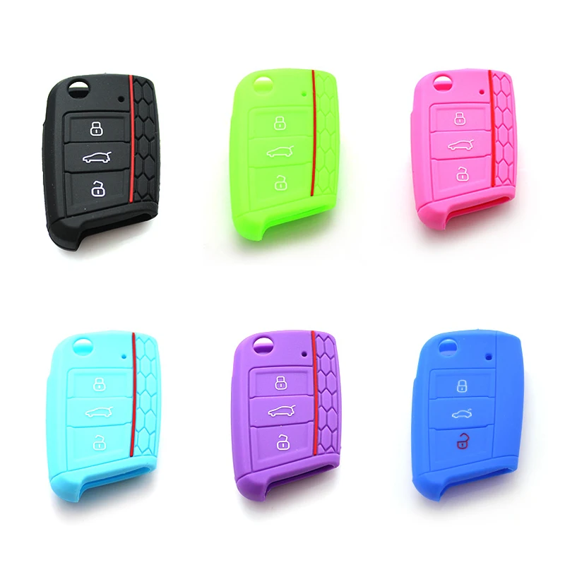 For VW Golf 7 MK7 Tiguan Polo Skoda Octavia A7 Seat Leon Silicone Car 3 Buttons Key Cover Case Shell