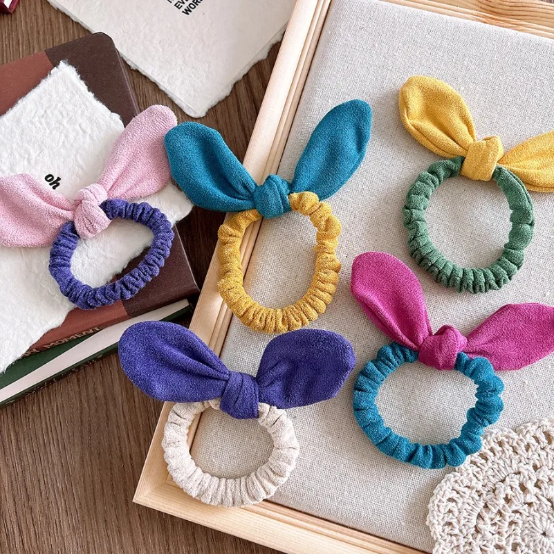 

Korean Clashing Colors Girls Hair Rope Lovely Fabric Rabbit Ear Rubber Band High Elastic Ponytail Small intestine Loop Hair Ties