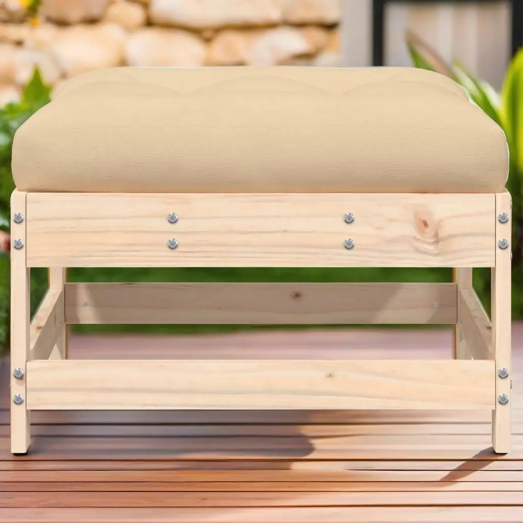 Solid Pine Patio Footstool with Cushion - Outdoor Relaxation Furniture