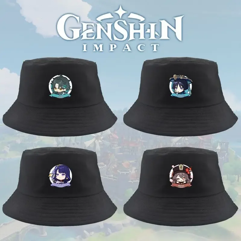 

Genshin Impact Tartaglia Yae Miko Hu Tao Kaedehara Kazuha Klee Raiden Shogun Cosplay Blakc Bucket Hat Student Flat Cap Props