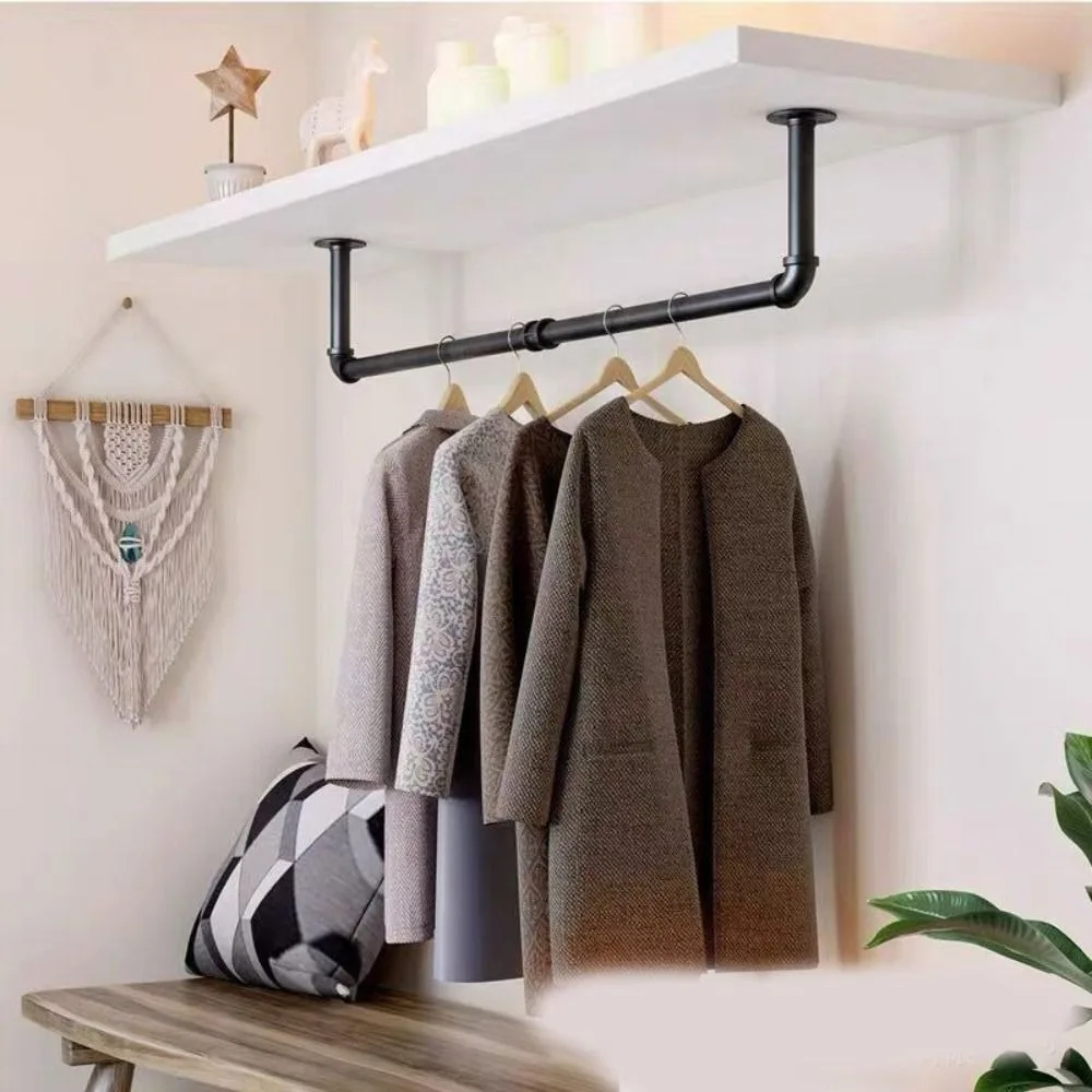 

High Quality Industrial Pipe Clothing Rack Wall Mounted Vintage Style Clothes Display Rack Detachable Clothes Rail Hanging