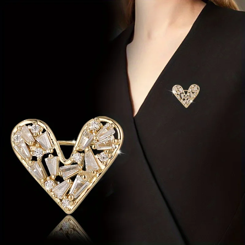 Broches de corazón de amor de diamantes de imitación para mujer, alfileres de solapa antideslumbrantes de seguridad elegantes, accesorios de joyería exquisitos, regalo de moda