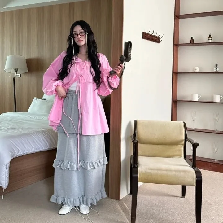 

Korean Sle Women's irt Bow Tie Lantern Sve Stand Collar Spring New Inner Wear Sun Protection Cardigan Top Layering