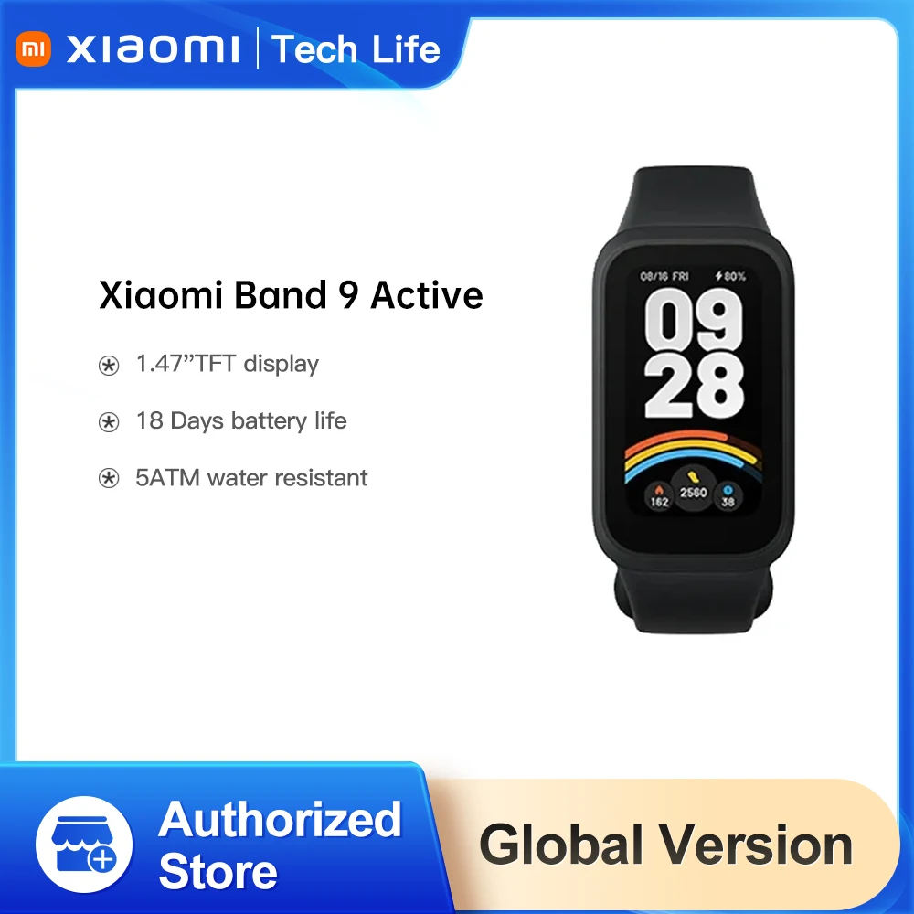 

Смарт-браслет Xiaomi Mi Band 9 Active, глобальная версия, 1.47-дюймовый TFT-дисплей, 9 цветов, 50+ спортивных режимов, мониторинг уровня кислорода в крови, фитнес-трекер