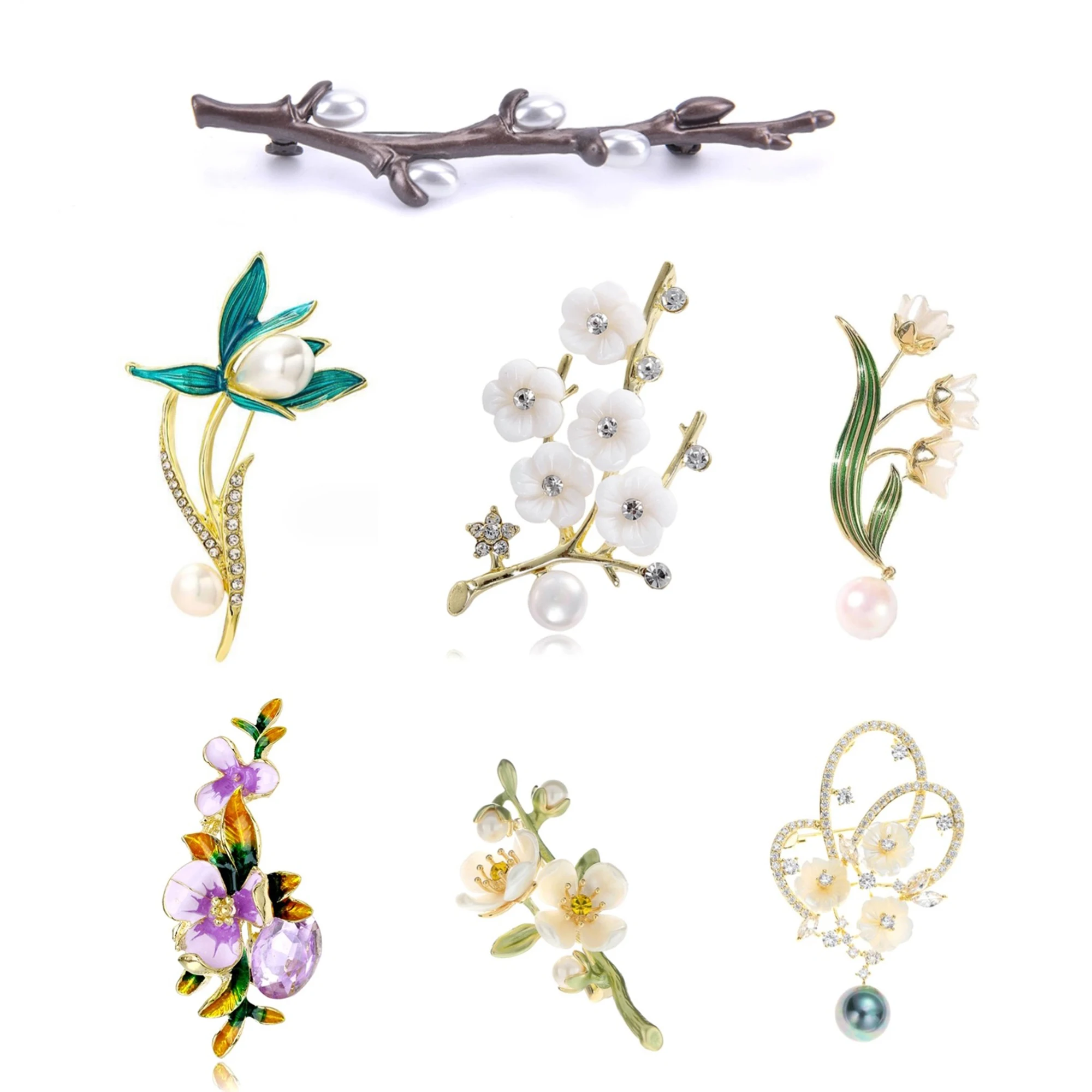 Fashion Flower Brooch Plant Lily Of The Valley Flower Brooches Banquet Plum Blossom Brooches Pins Women Clothing Coat Jewelry