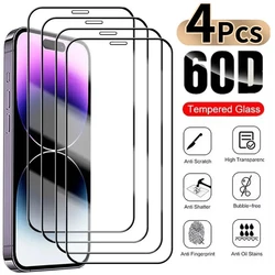 4PCS Full Cover Tempered Glass For iPhone 13 12 11 14 15 Pro Max Mini Screen Protector For iphone X XR XS Max 7 8 15 PLUS Glass