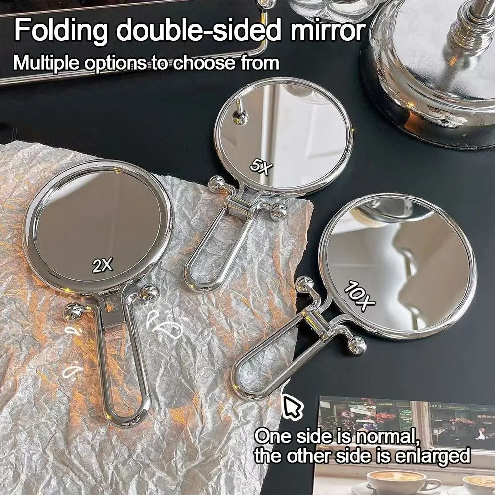 دائم 2/5/10X مرآة ماكياج مكبرة شكل دائري يده مرآة صغيرة البلاستيك متعددة الوظائف مرآة قابلة للطي منضدة الزينة #1