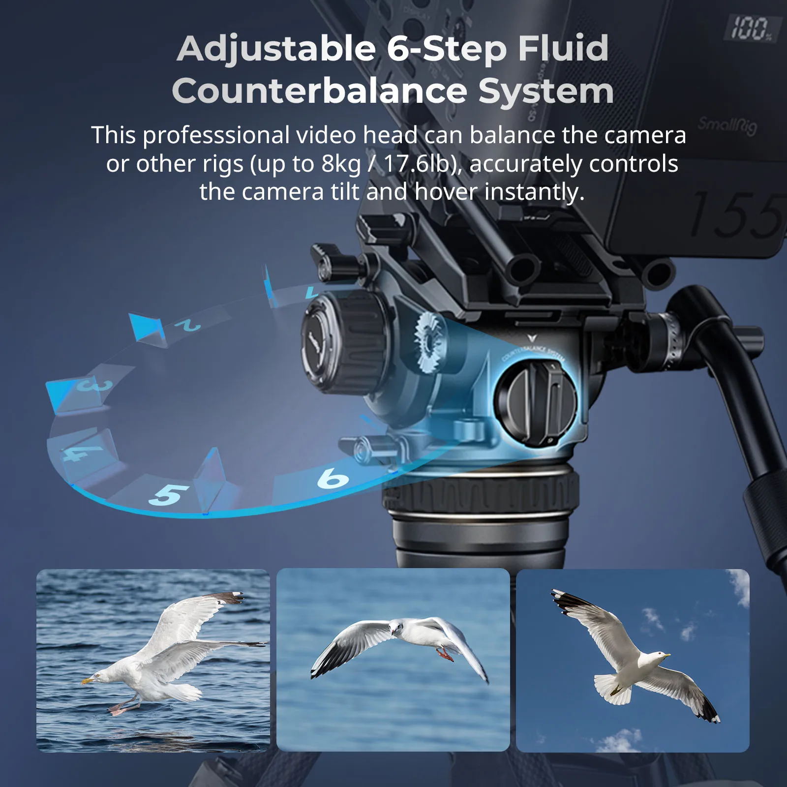 SmallRig DH12 Professional Fluid Video Head with 6-Step Counterbalance Dynamic, Step-Less Damping Adjust on Pan/Tilt, Load 8kg