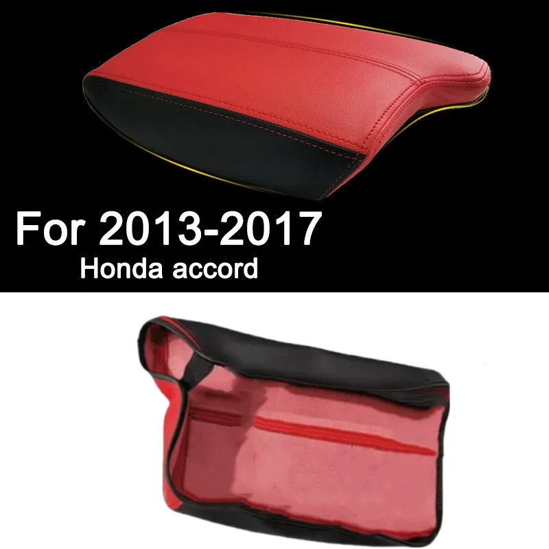 Red Front Center Console Lid Leather Armrest Cover For Honda Accord 2013-2017
