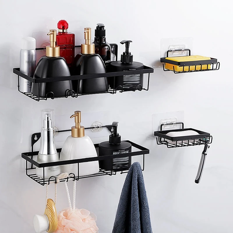 

Shower Caddy Shelf Organizer With 2 Soap Dishes, Bathroom Basket Shelves, No Drilling Wall Mount Shower Storage Rack