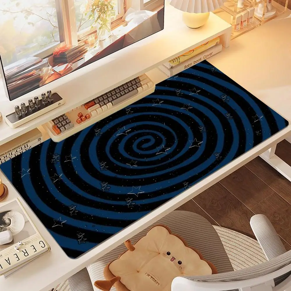 Modern Abstract Spiral Vortex Large Desk Mat, Cosmic Swirl Pattern Mousepad, Non‑Slip Stitched Edge Keyboard Pad