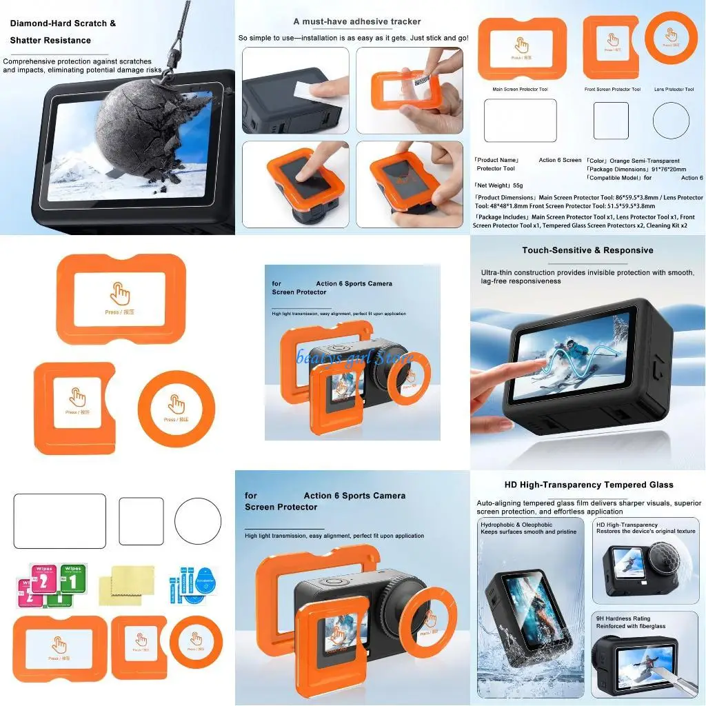 

C7AB Tempered Glass LCD Screen Protector for Action 6 Action Camera Anti Scratch Film