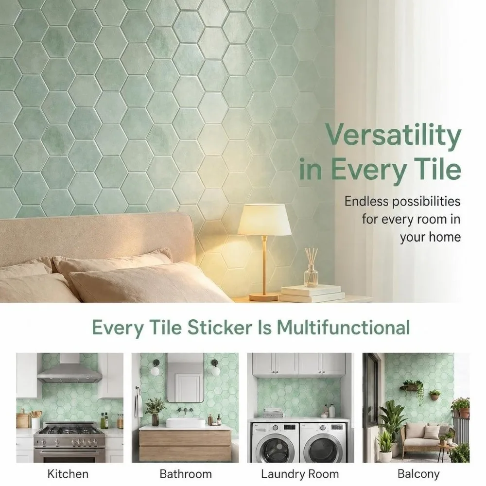2PCS Soft Light Tone Hexagon Tile Sticker PVC Matte Surface Self Adhesive Tile Cover Easy Paste Water Proof Wall Sheet Sticker