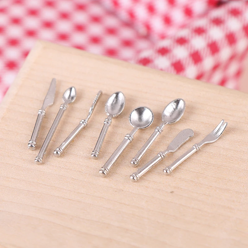 1/12 Dollhouse Mini Knife Fork Spoon Set Dollhouse Western Food Tableware Kits Dolls House Kitchen Decor Accessories