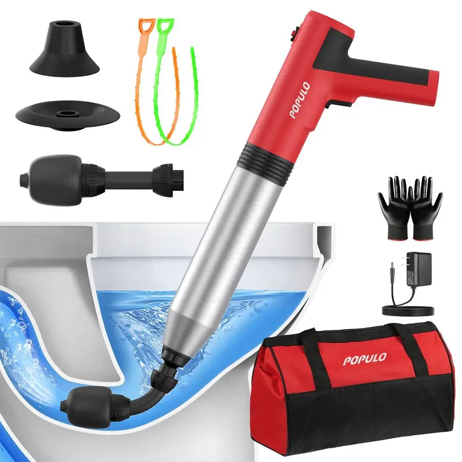 

POPULO Electric Toilet Plunger Swift High Pressure Drain Unclogger Plungers for Bathroom, Floors, Shower Heavy Duty Versatile H