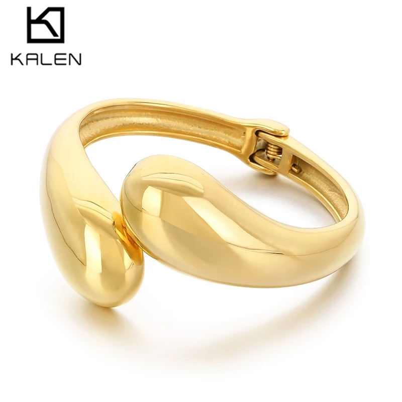 Kalen هايت لامعة أكبر المفتوحة الإسورة الهيب هوب الذهبي مجوهرات من صلب لا يصدأ مكتنزة سوار هدية اكسسوارات العصرية