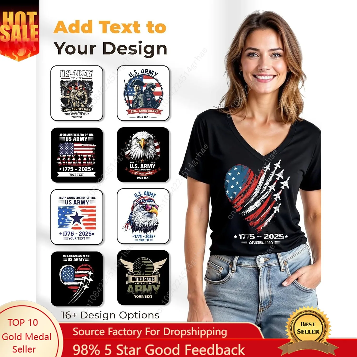 

Custom US Army 250th Anniversary Shirt 2025, Personalized Veteran T-Shirts for USA 250th Anniversary, Unisex 100% Cotton