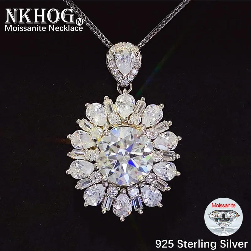 

NKHOG 9mm Moissanite Necklace 925 Sterling Silver Pendant 18K Plated Women D Color Lab Diamond Gem Wedding Gift Fine Jewelry GRA