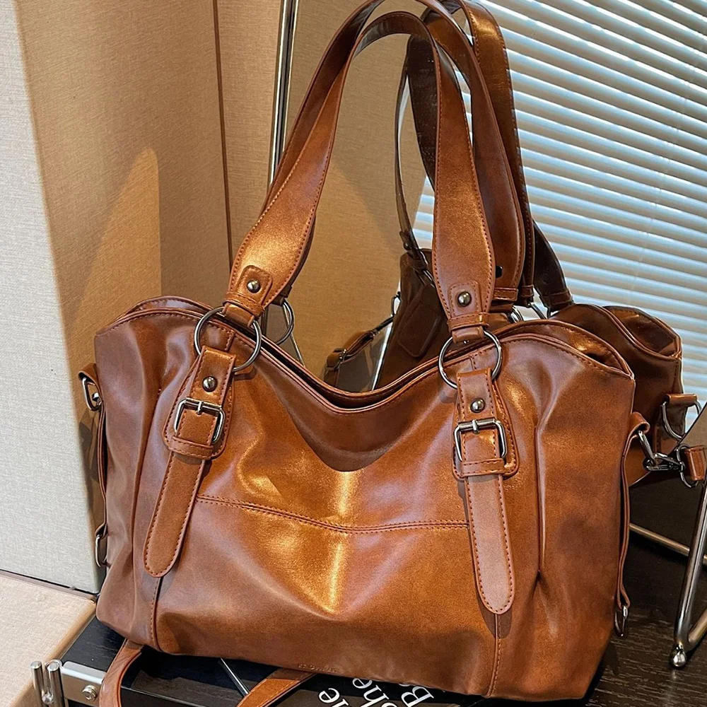

Women's Vintage Pu Leather Tote Bags Large Capacity Casual Aesthetic Daily Office Crossbody Shoulder Bag 2026 New Handbags