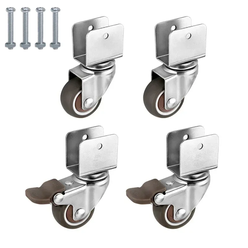 4 Pcs/Lot U-Shape Caster 16/18/20/25mm TPE Universal Wheel Solid Wood Baby Rock Bed Flower Stand Brake Steering Furniture Splint