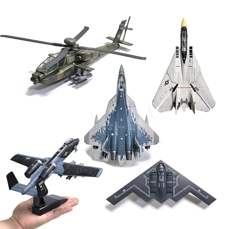 

Assembly Toy Plane Model B-2 Bomber F22 A10 SU57 Fighter AH-64 helicopter Aircraft Building Blocks Toy Military Collection Gift