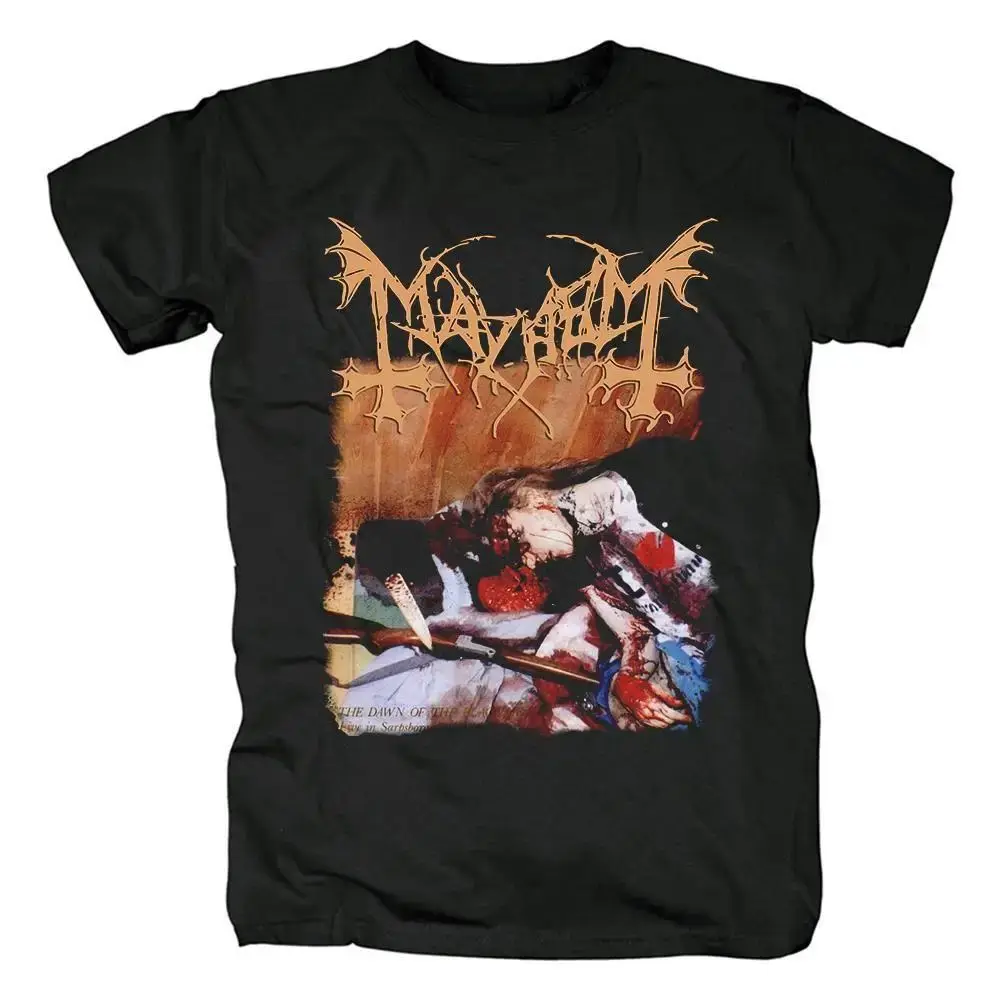 Nova moda preto ouro heavy metal mayhem casual tripulação pescoço manga curta algodão masculino impresso camiseta de venda quente