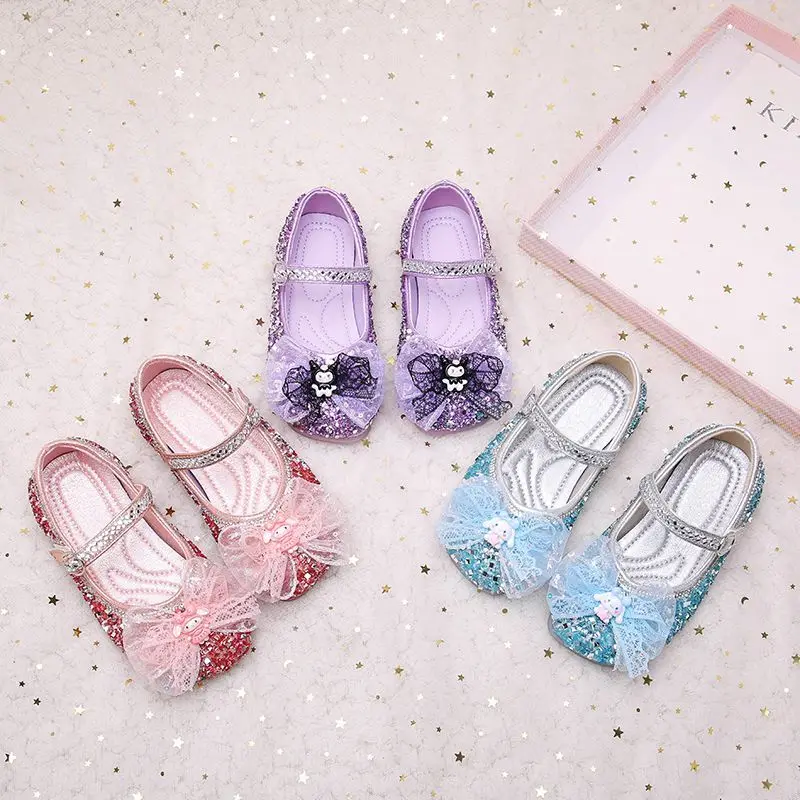 Sanrio мультфильм Куроми, модные блестящие туфли с кристаллами для маленьких девочек, милые детские летние новые стильные туфли принцессы Melody, подарок на день рождения