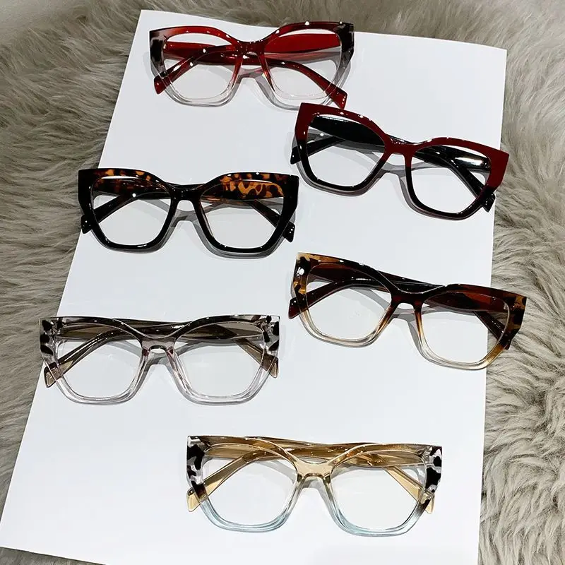 Shatar New Fashion Presbyopia Glasses Big Frame Women Retro Cat Eyes Anti Blue Light Fatigue polygon Lrregular Reading glasses