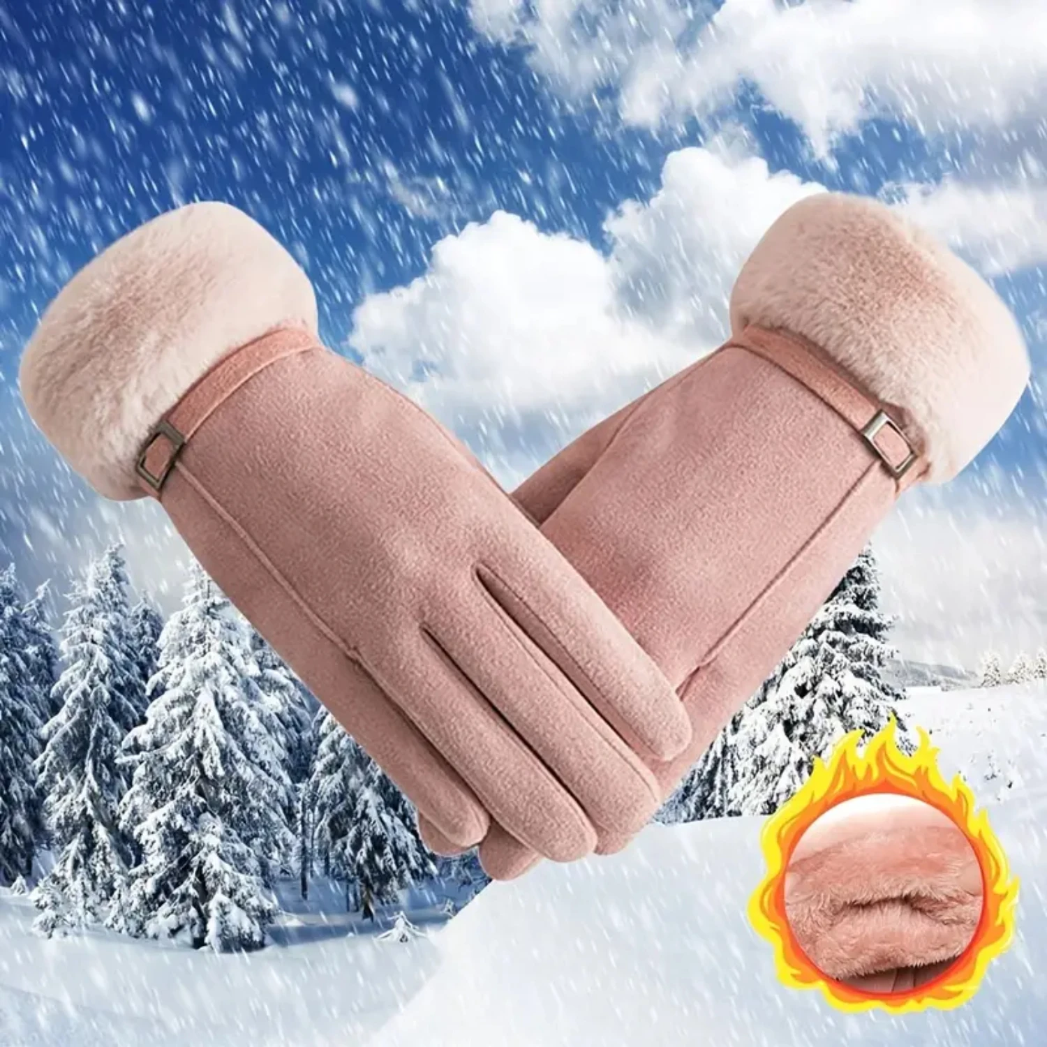 Fashion Women Winter Faux Fur Touch Screen Gloves Thicken Warm Windproof Cashmere Mittens - Stay Stylish & Cozy on Ski Sessions 