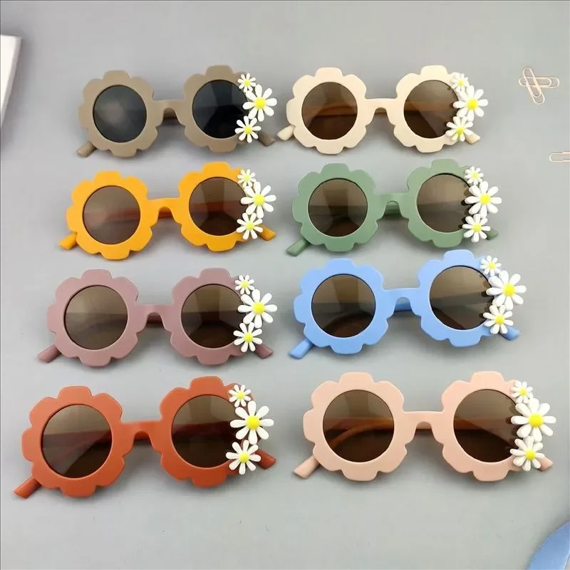 Children Colorful Vintage Flowers Daisy Sunglasses UV400 Girls Boys Fashion Protection Sunglasses Kids Sun Glasses