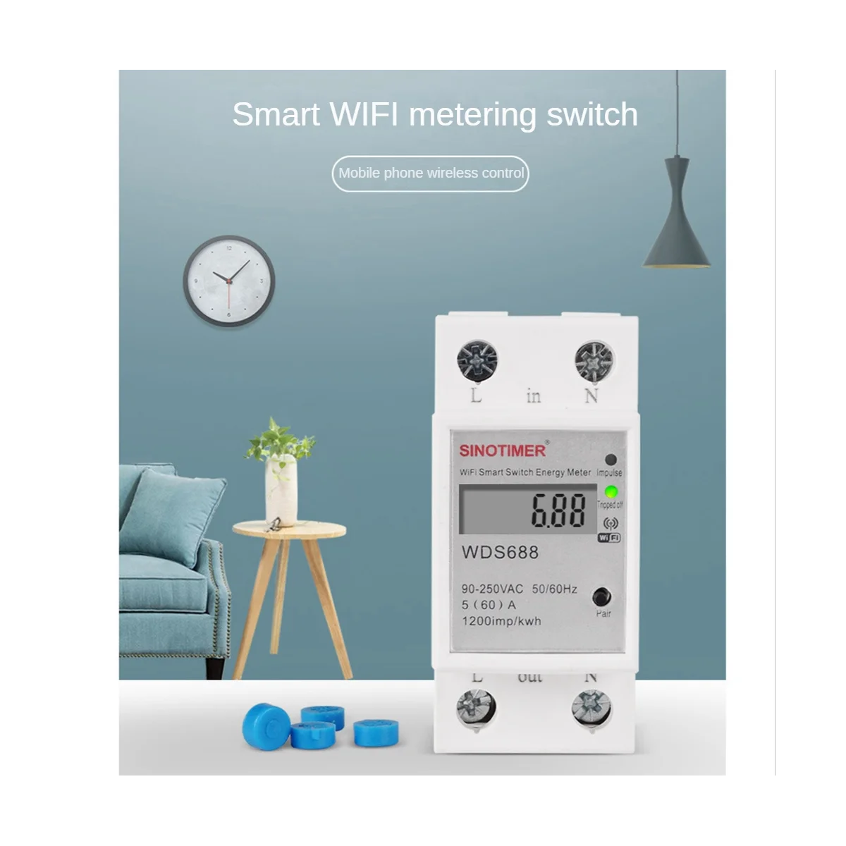 SINOTIMER WDS688 Smart WiFi Single-Phase Energy Meter Multifunction Rail Energy Meter 5-60A 230V