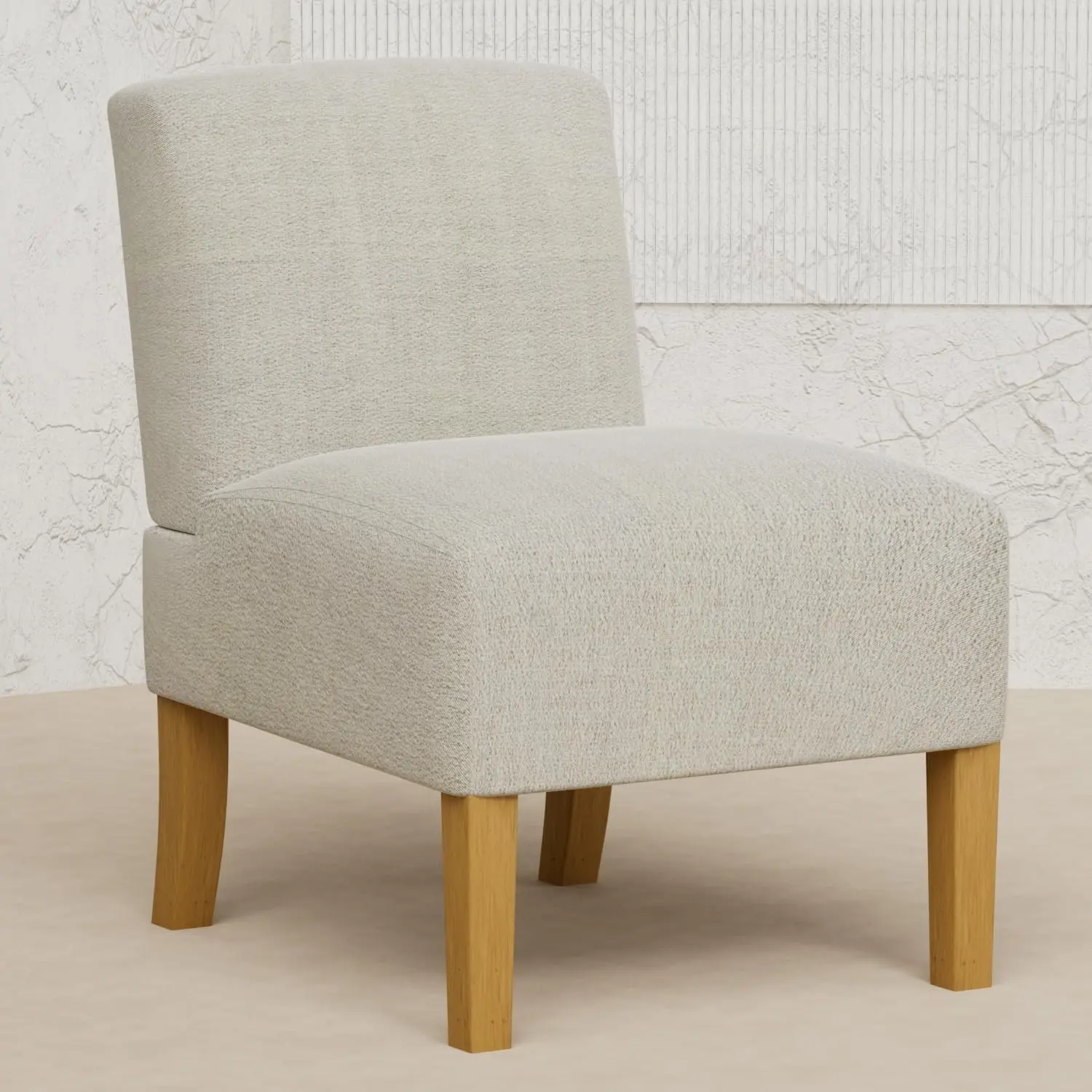 

Gaussen Armless Accent Chair for Bedroom, Modern Comfy Fabric Living Room Chairs, Solid Wood Legs, Tan
