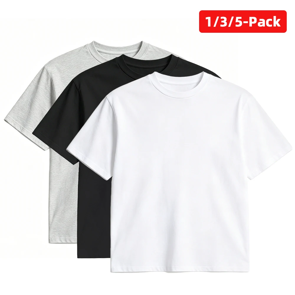 Confezione 1/3/5 Magliette 100% Cotone Unisex Casual Tinta Unita, Maglietta Base Morbida Traspirante, Maglia a Maniche Corte Comoda Quotidiana Uomo Donna, Maglietta Girocollo Durevole Anti Sbiadimento