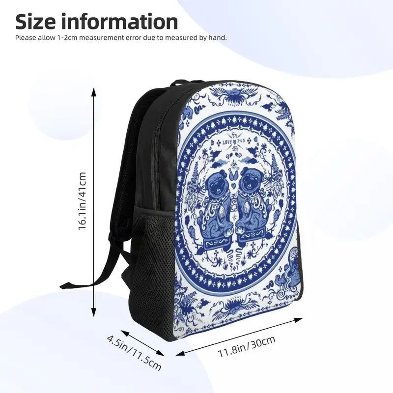 Pugs en mochila de porcelana china para estudiantes universitarios, bolsa de libros para computadora portátil de 15 pulgadas, bolsas con patrón de Chinoiserie Oriental