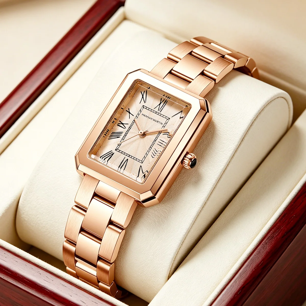 Quartz Watch Women 34mm Square Rose Gold Case Roman Scale MIYOTA Movement Original Clock Banquet Matching & Work Leisure Watches