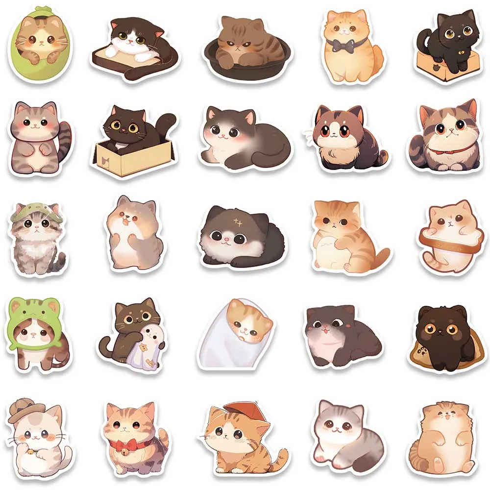 50PCS Cartoon Kawaii Cat Cute Kitty Animals adesivi in vinile decalcomanie per bottiglia d'acqua Laptop Skateboard Scrapbook bagagli giocattolo per bambini