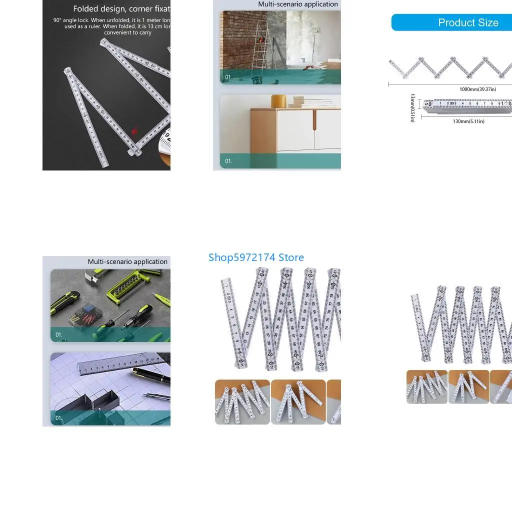 Y3NB 2Pcs 1meter Foldable Measuring Tool Plastic Ruler Tool for Various Application