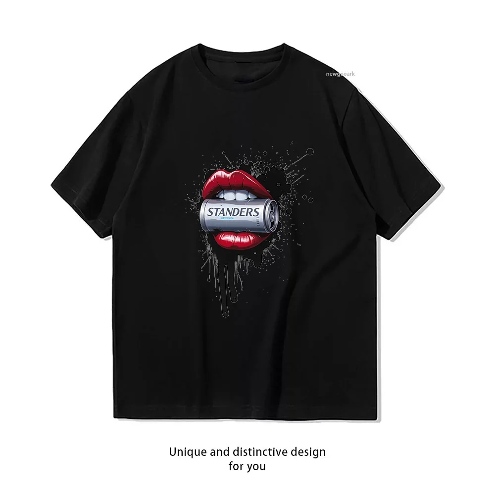 Lip Battery Design T-Shirt Print  Casual Cotton Short Sleeve Tee for Men Women