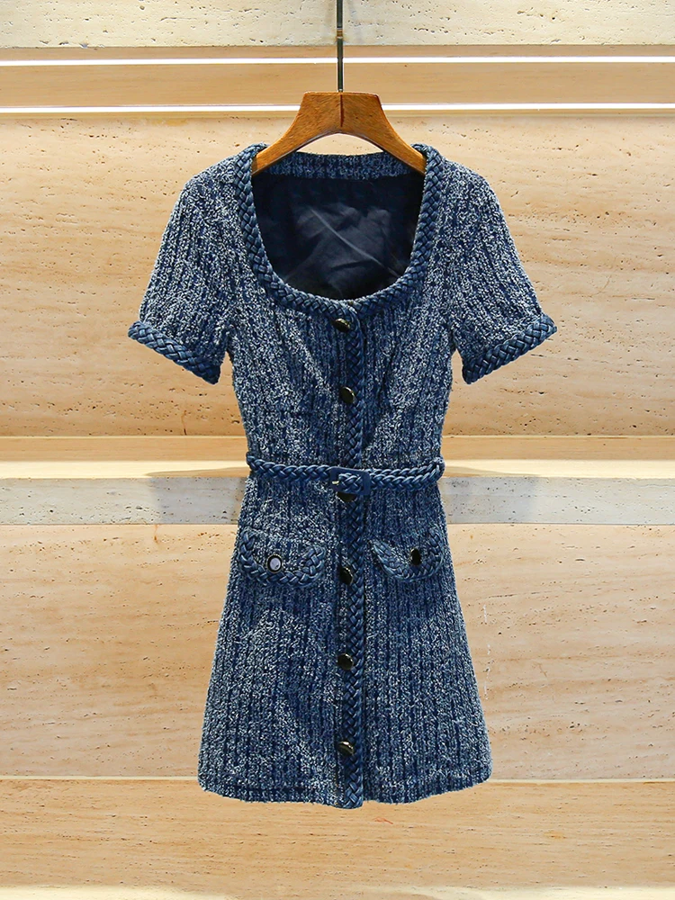 

High-End Women's Denim Dr Square Collar A-Line Skirt ort Sve High Waist Button Detail Commute Sle Autumn New Arrival