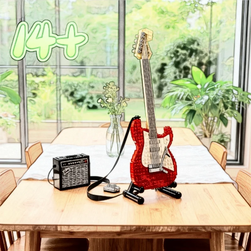 

1074 шт., креативные черные или красные Fender Stratocaster, строительные блоки для гитары, сборные кирпичи, игрушка в подарок для детей и взрослых