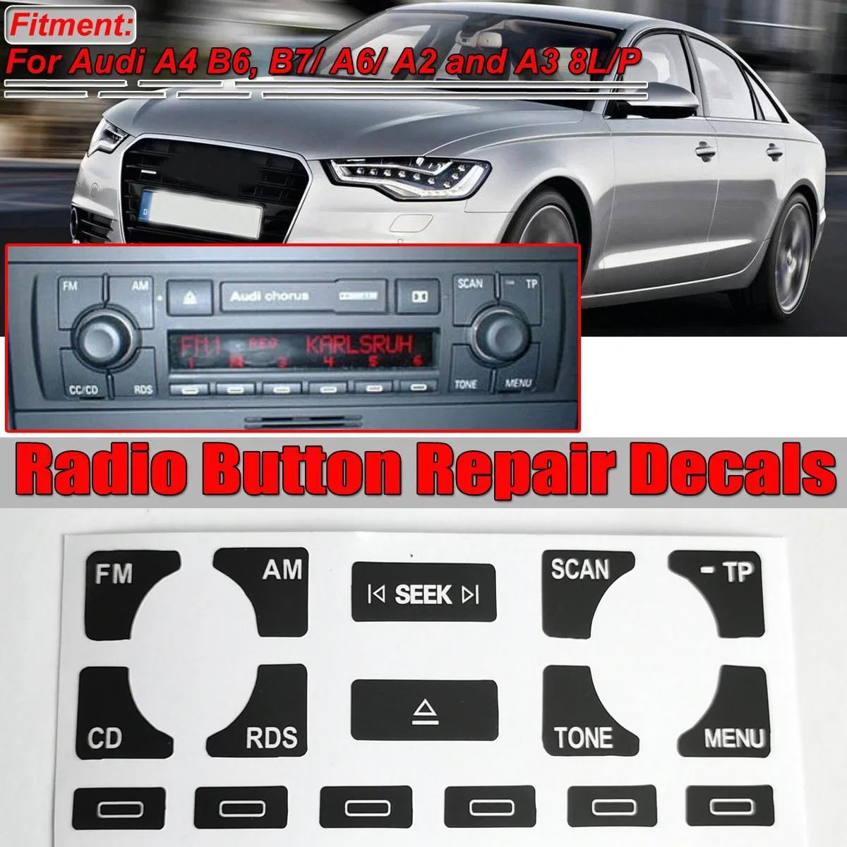 Car Stickers For Audi A4 B6 B7 A6 A2 A3 8L/P Car Interior Multimedia Radio Stereo Worn Peeling Button Repair Stickers Decals Kit - view 3