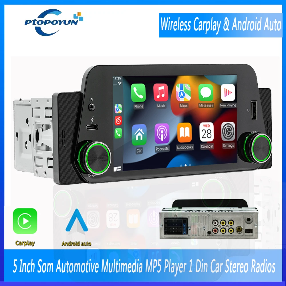 

Ptopoyun 5 Inch 1din Car Stereo Receiver FM Radio Carplay & Android Auto Display Automotive Multimedia mp5 Player som automotivo