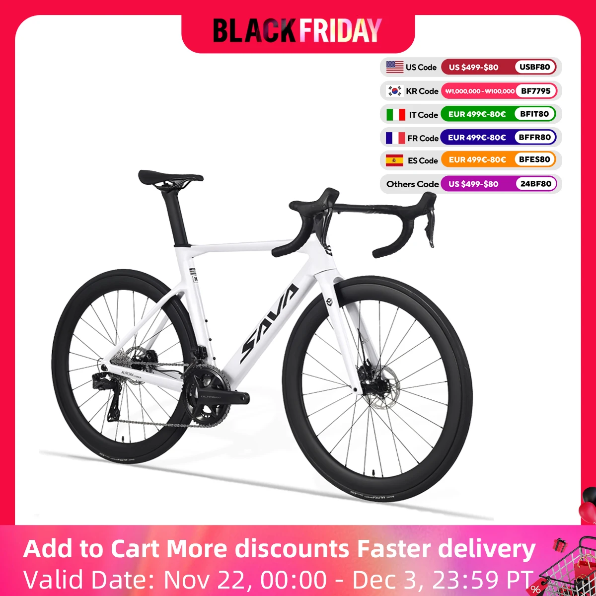 SAVA R8 Adult Carbon Fiber Frame, Road Bike, Complete Bicycle with Wheels, Handlebars, Ultegra Di2, R8170, 24 Speed ​​Group