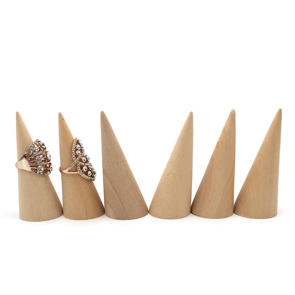 

3pcs Wooden Large Oblique Cone Ring Display Holder Khaki Durable Jewelry Organizer For Dressing Table Makeup Shelf Ring Showcase