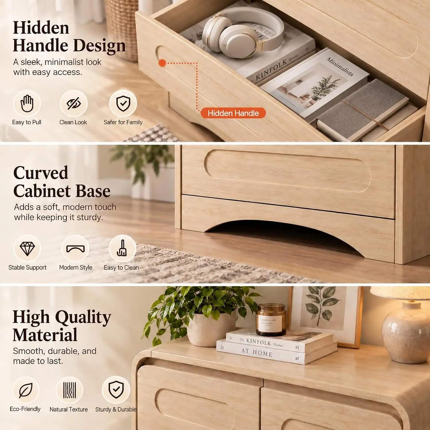 44 Tall Nightstand, 6 Drawers Nightstand for Bedroom, Oak
